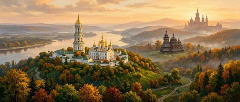 Монастирі України — лавра з золотими банями над річкою, карпатська дерев’яна церква і барокова обитель