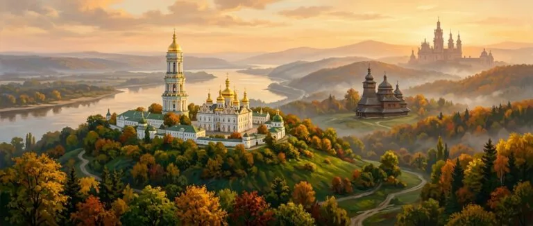 Монастирі України — лавра з золотими банями над річкою, карпатська дерев’яна церква і барокова обитель
