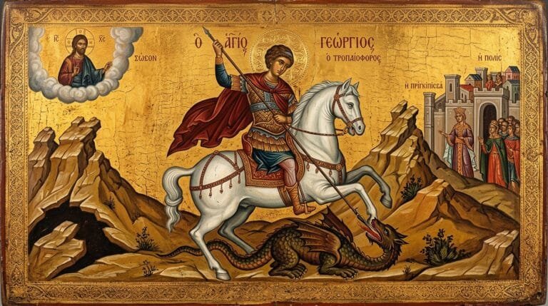 Ікона святого великомученика Георгія (Юрія) Побідоносця, який списом уражає змія